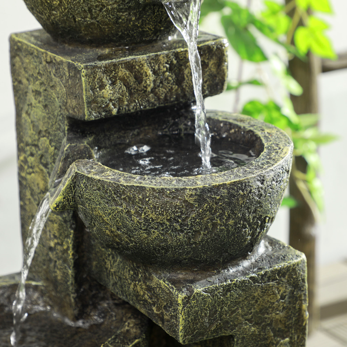 Outsunny Garden Water Feature with Adjustable Flow, 4-Tier Stone Look Bowls