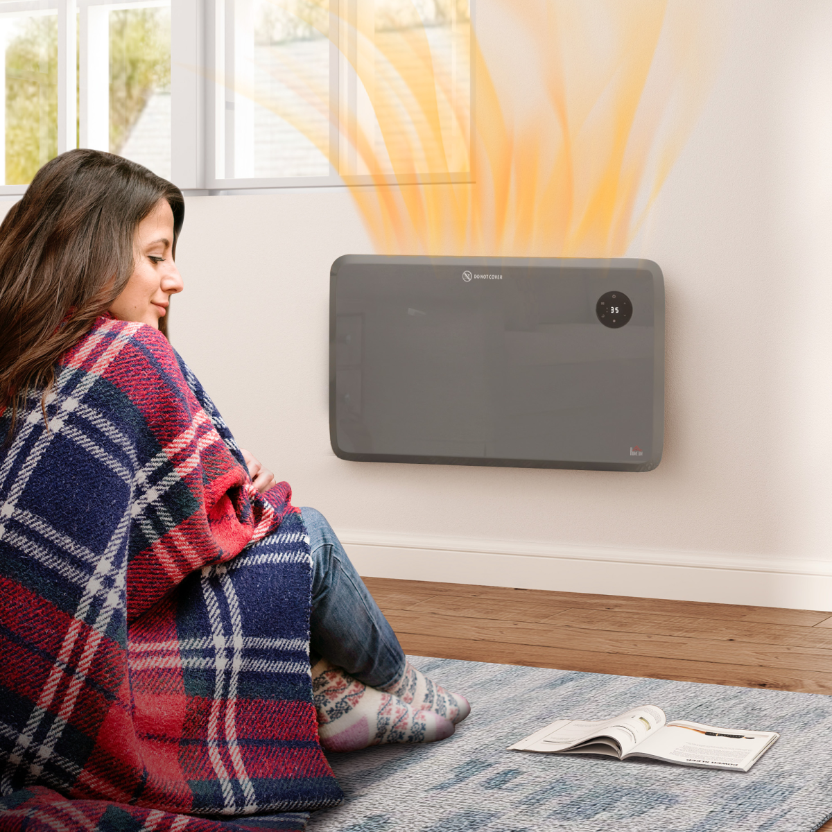1200W Electric Convector Heater, Quiet Space Heater with LED Display, Grey