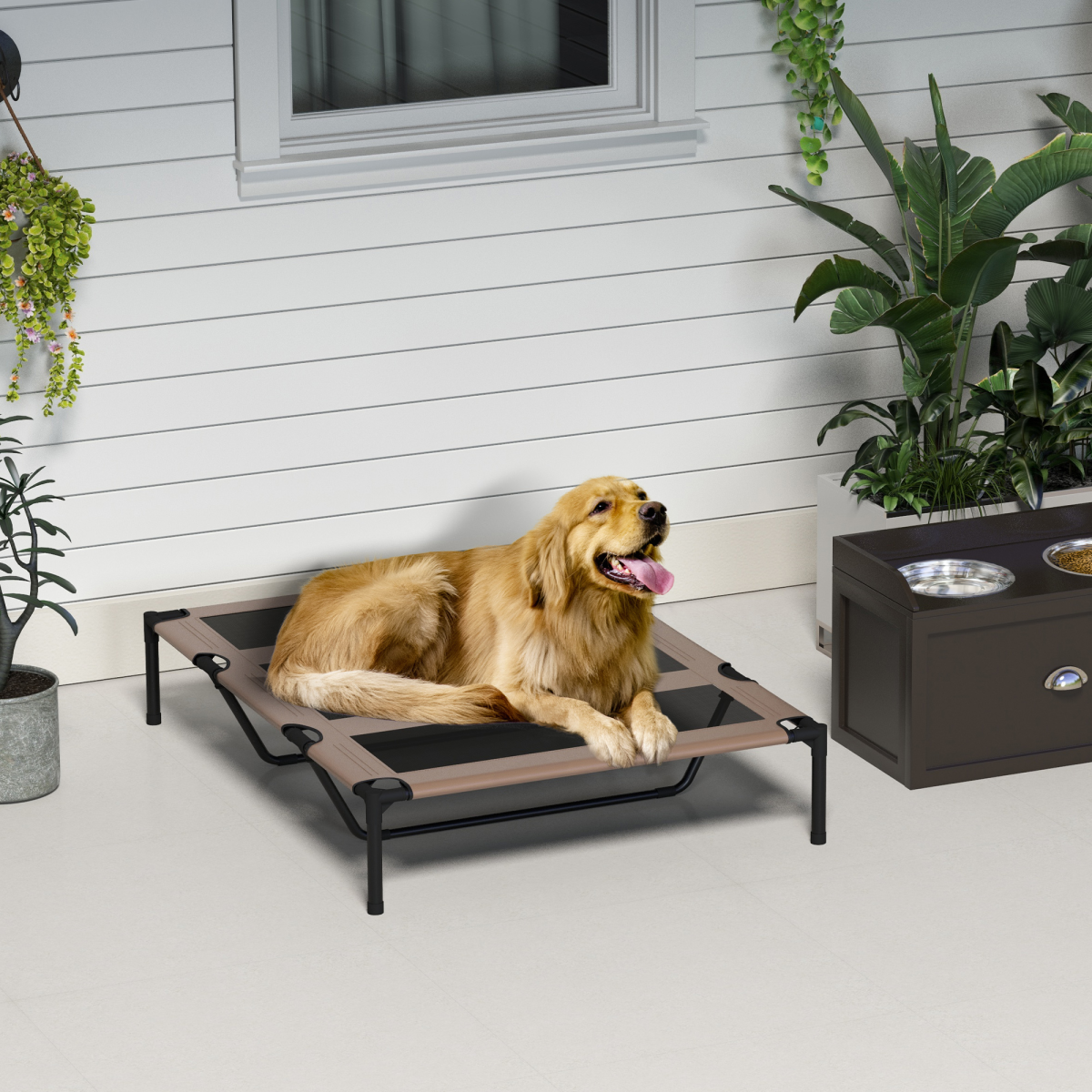 Cooling Elevated Dog Bed Portable Raised Pet Cot for Indoor & Outdoor, Brown