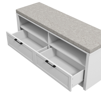 HOMCOM Shoe Bench with Removable Cushion, Open Compartments and Drawers