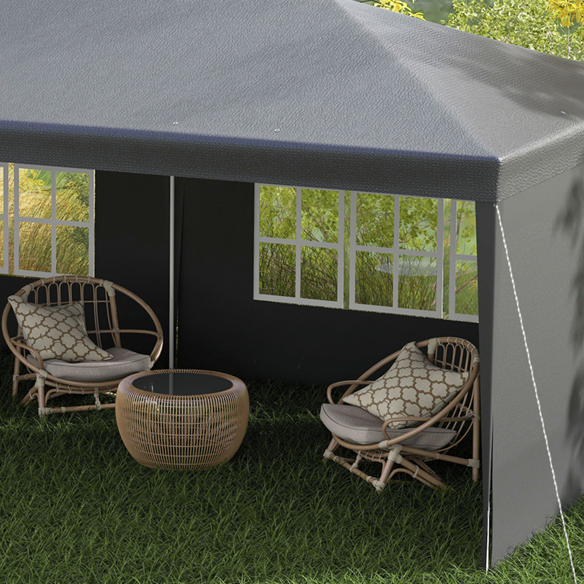 6m x 3m Garden Gazebo Marquee Canopy Party Tent Canopy Patio Dark Grey