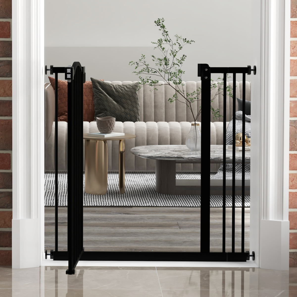 PawHut 74-87cm Adjustable Metal Pet Gate Safety Barrier w/ Auto-Close Black