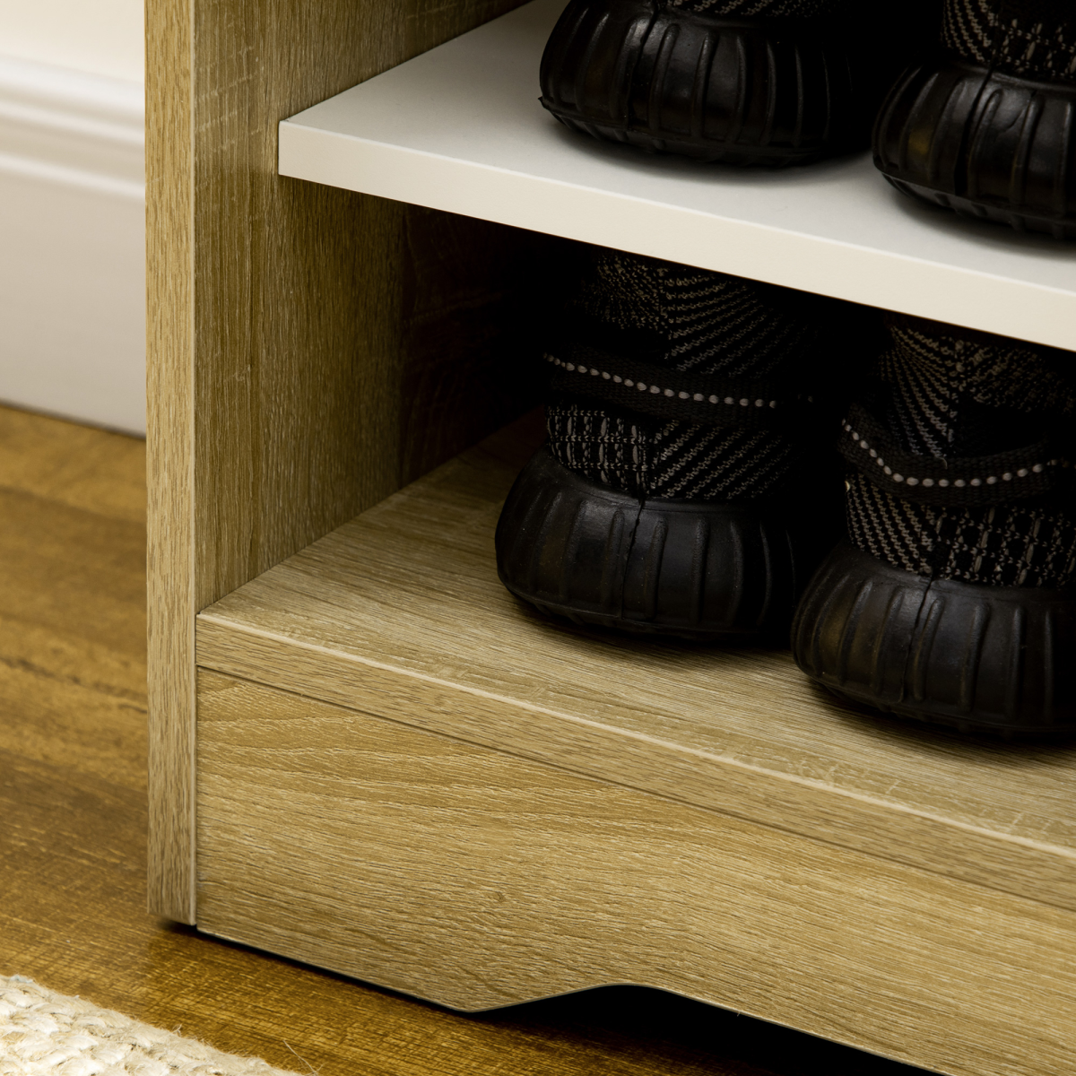 Shoe Storage Organizer w/ Double Door Cabinet Open Shelves for Hallway Entryway