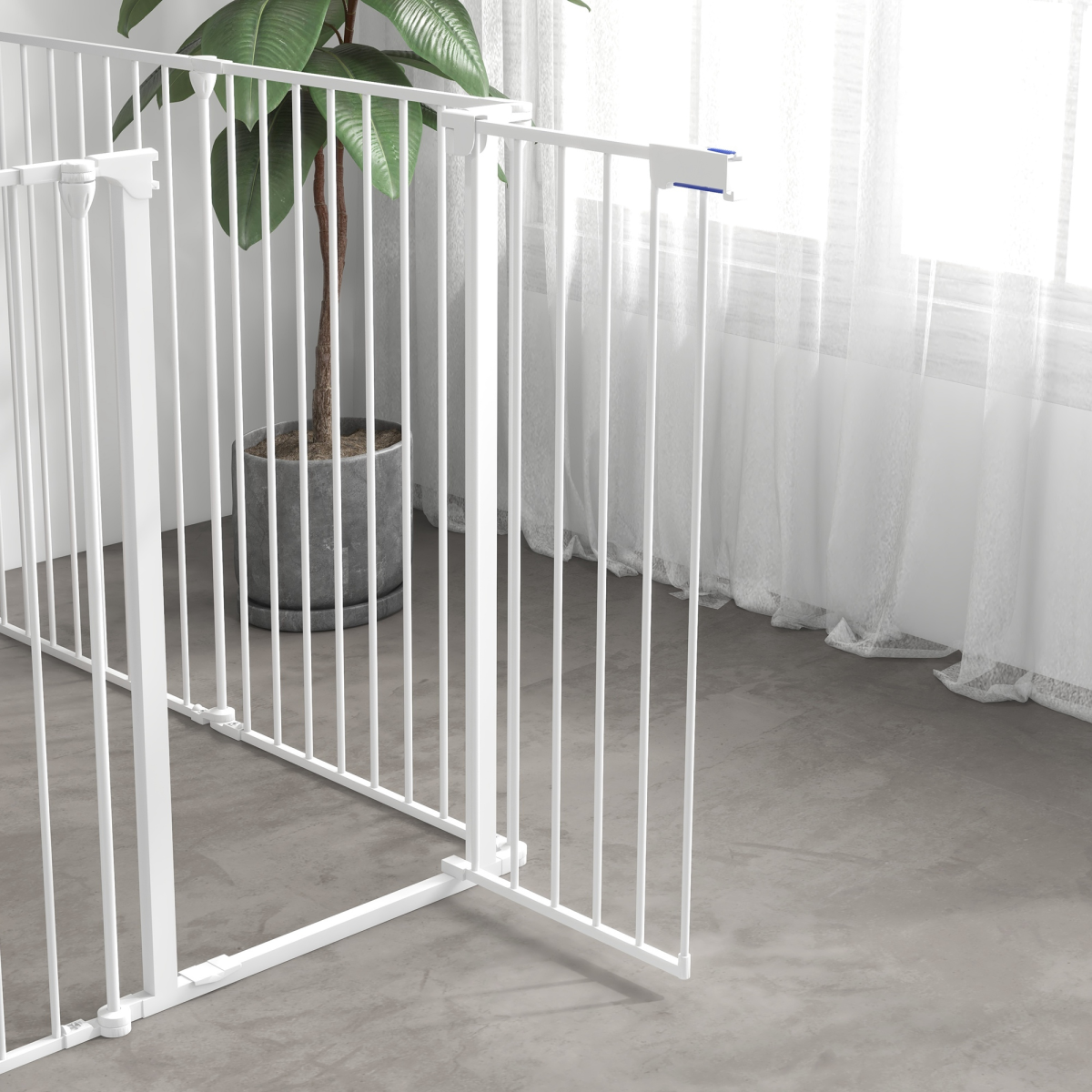PawHut 2 in 1 Dog Pen, Safety Pet Gate, 6 Panels, for Medium Dogs, 90Hcm - White