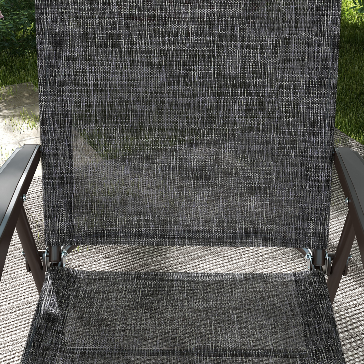 Outsunny Folding Chairs Set with Armrest, Breathable Mesh Fabric Seat, Grey