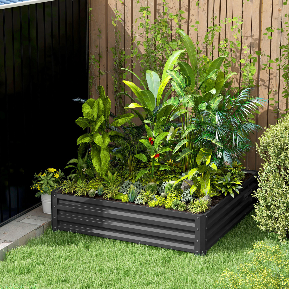 Outsunny Raised Garden Bed Metal Garden Flower Vegetable Planter Light Grey