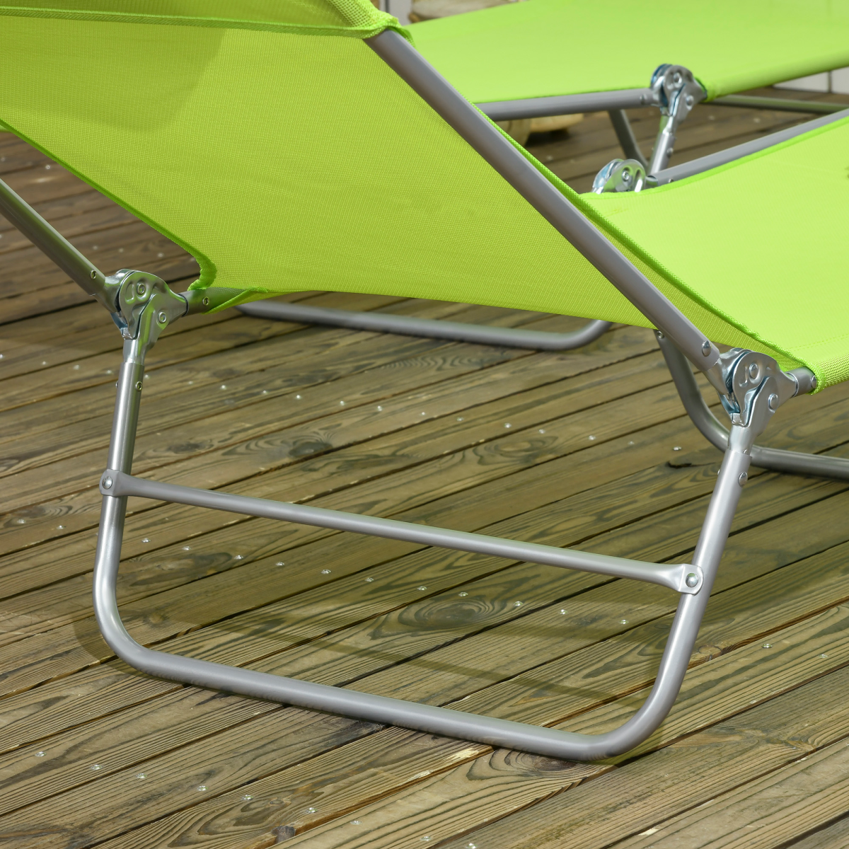Outsunny 2 Piece Folding Sun Loungers with Adjustable Backrest, Pillow, Green