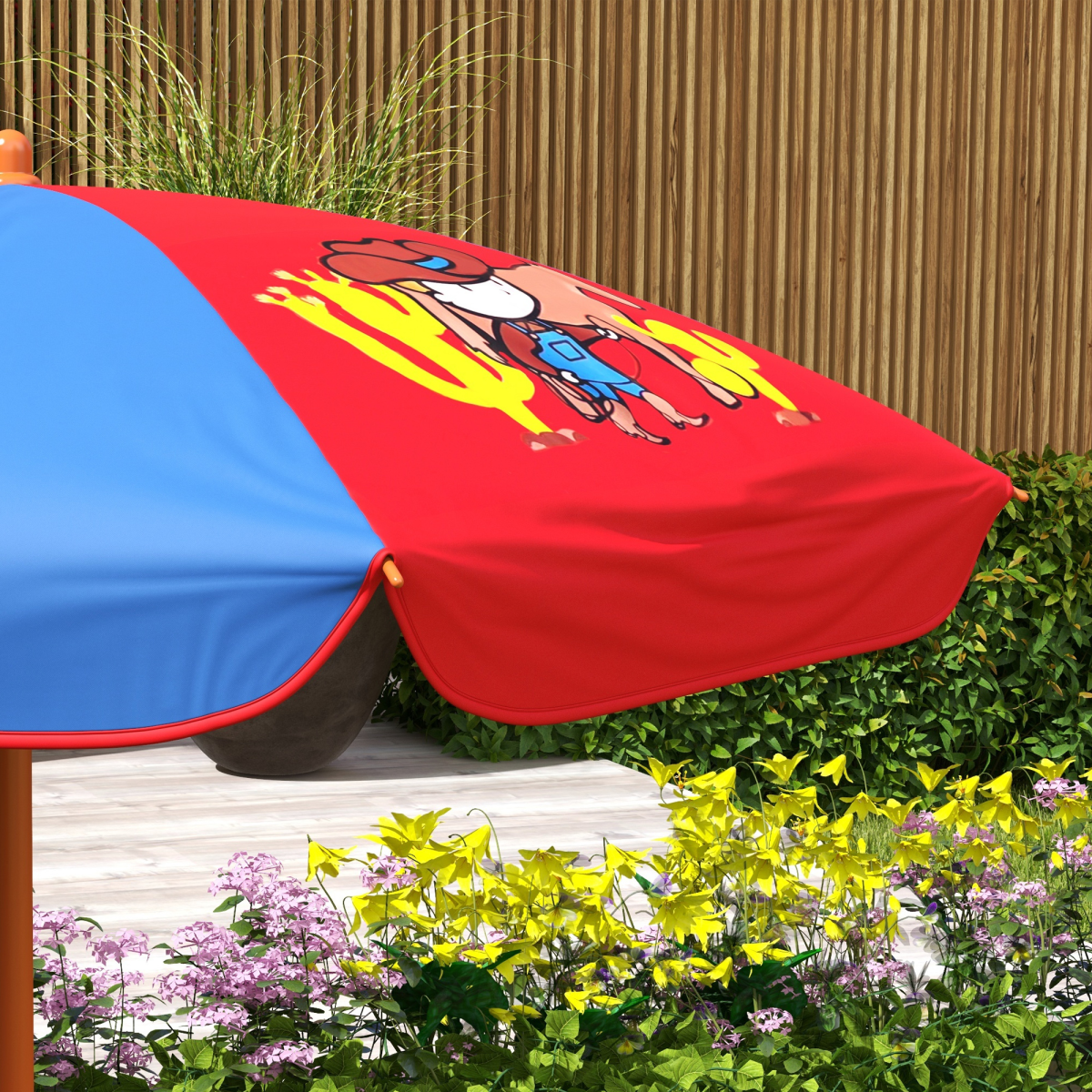 Outsunny Kids Bistro Table and Chair Set with Cowboy Theme, Adjustable Parasol