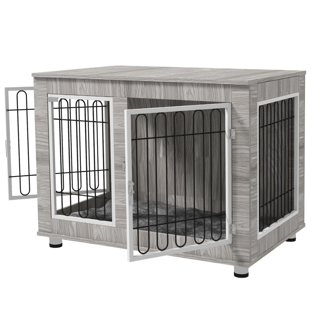 PawHut Dog Crate Furniture, Dog Crate End Table with Soft Cushion, Double Door