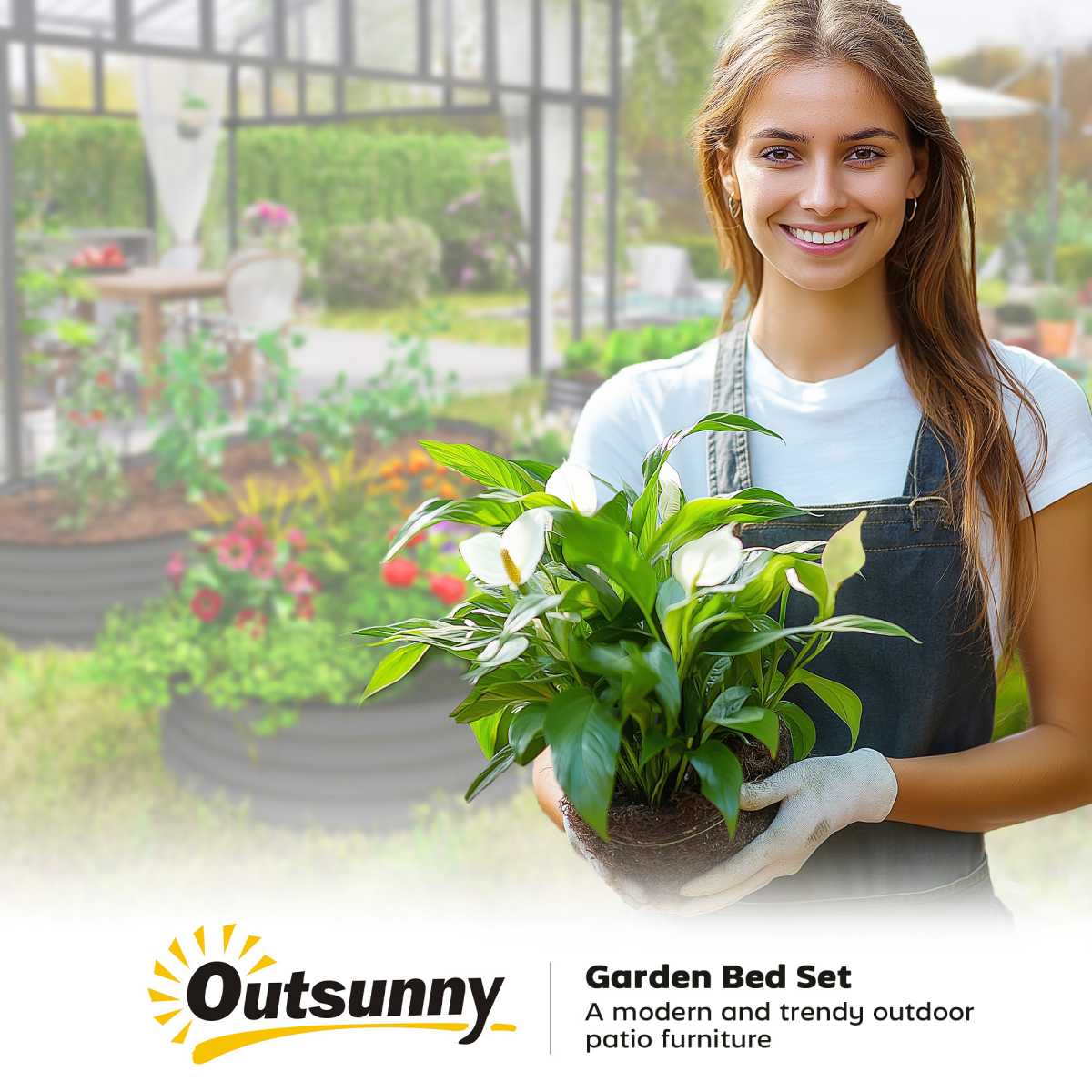 Outsunny Set of 2 Raised Beds for Garden with Metal Plant Stakes, Dark Grey