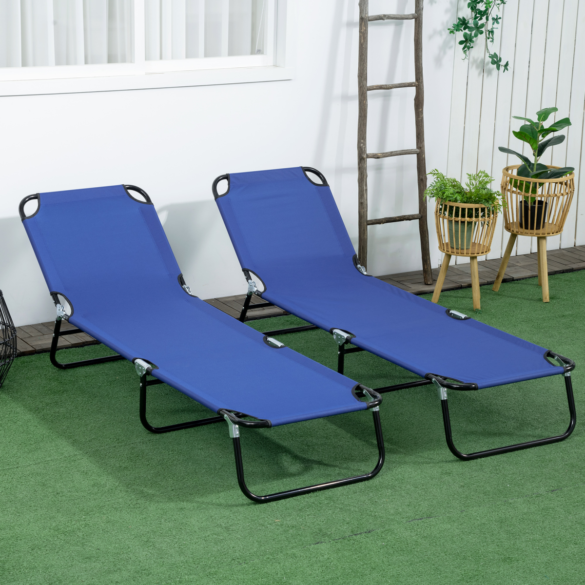 Outsunny  Folding Sun Loungers Set of 2 with Adjustable Backrest, Blue