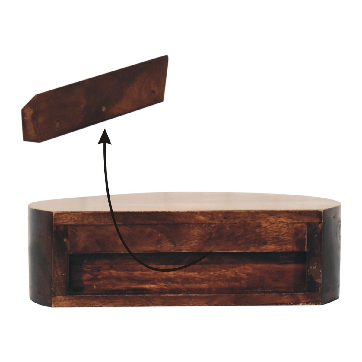Artisan Furniture Solid Wood California Walnut Wall Mounted Rounded Bedside, 1 Drawer, Dark Brown