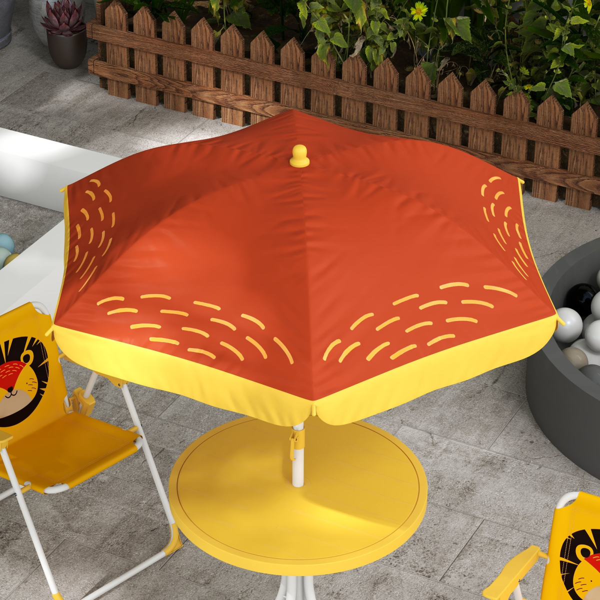 Outsunny Kids Bistro Table and Chair Set with Lion Theme, Adjustable Parasol