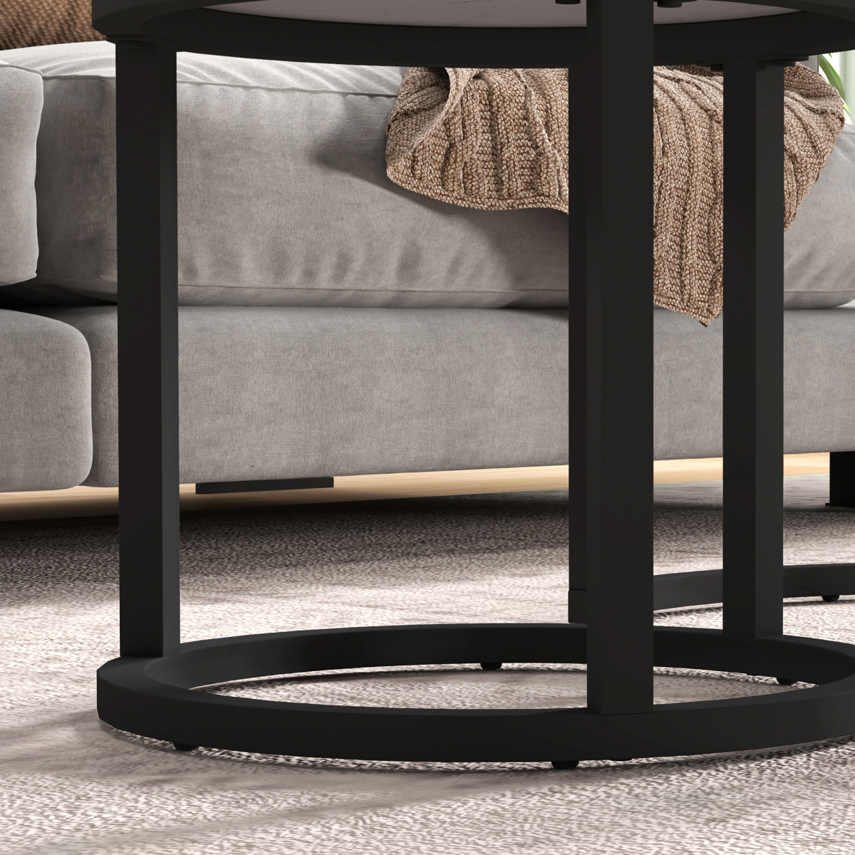 HOMCOM Glass Coffee Table Set of 2, Round Nest of Tables for Living Room