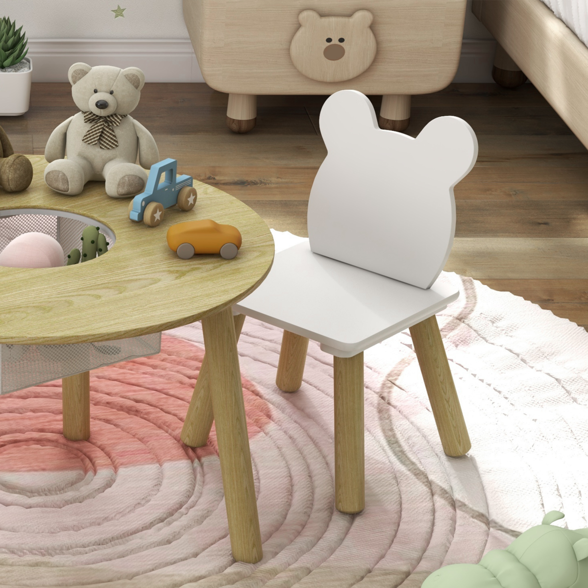 AIYAPLAY 3 Pieces Toddler Table and Chair Set w/ Centre Mesh Bag