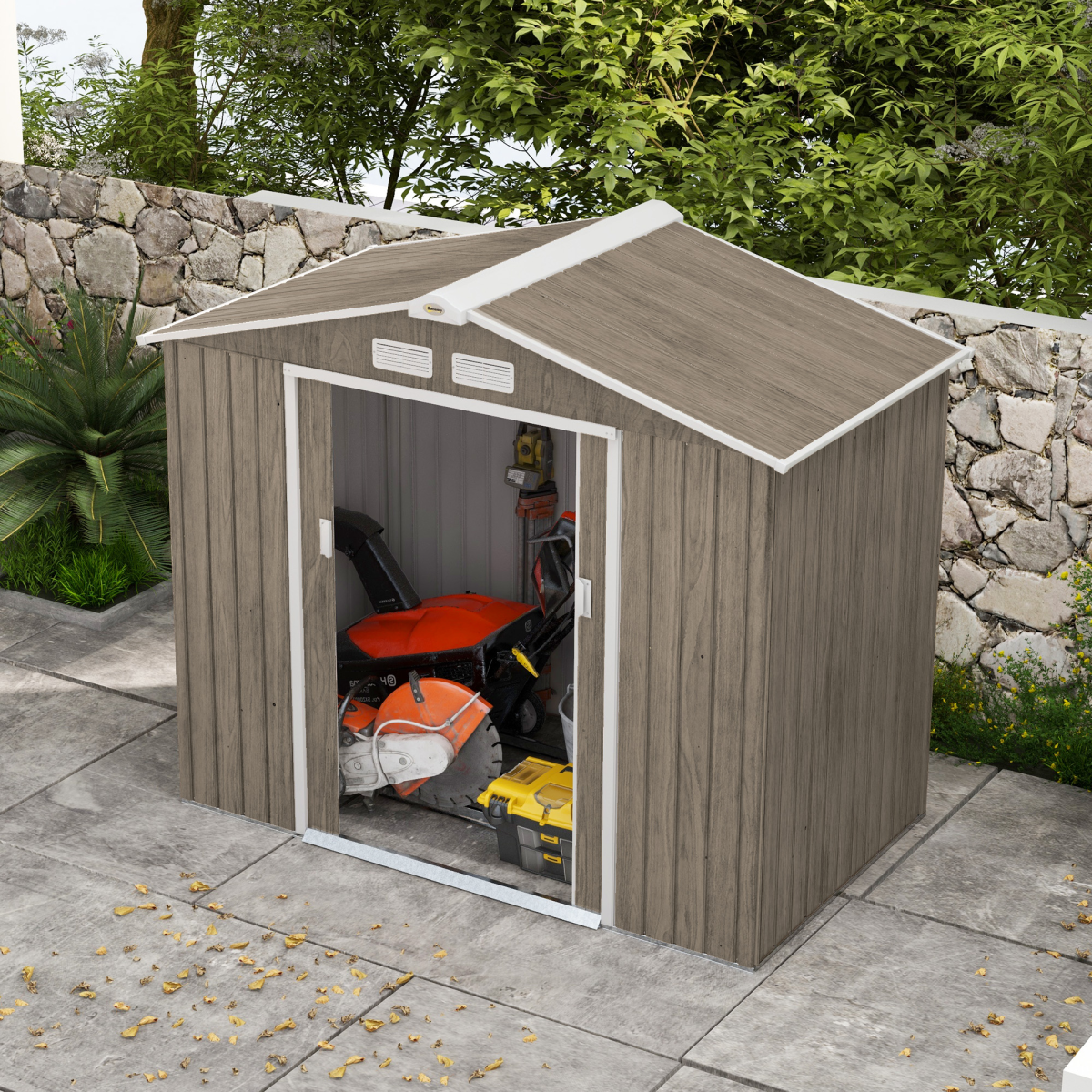 Outsunny Garden Shed Storage Unit with Locking Door Floor Foundation Vent Brown