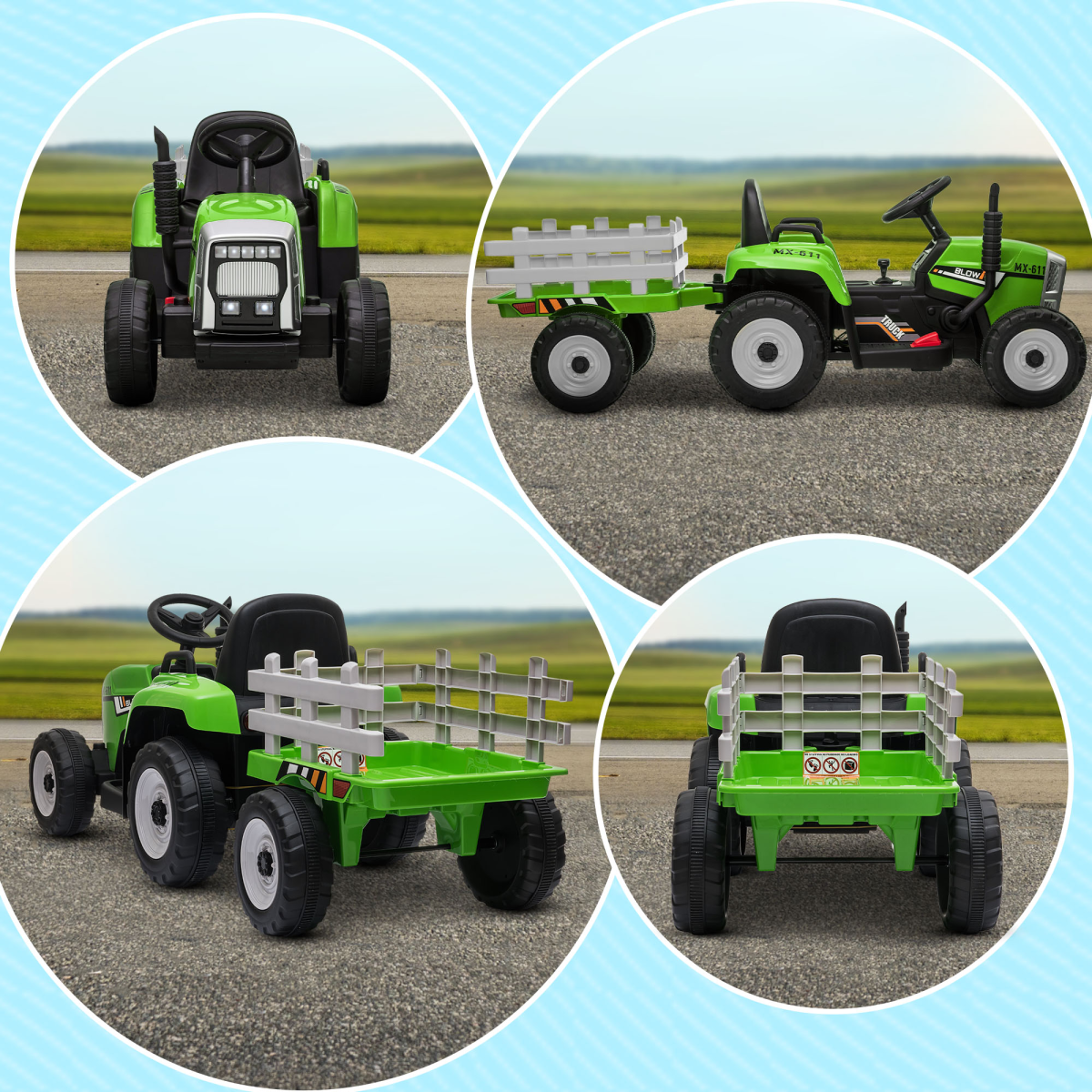 HOMCOM Ride on Tractor with Detachable Trailer, Remote Control, Music - Green
