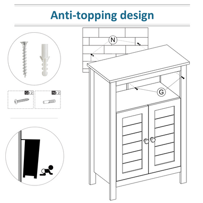 kleankin Bathroom Floor Storage Cabinet Standing Unit  Doors Adjustable Shelf