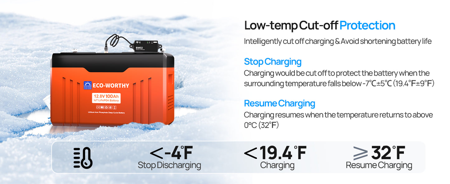 ECO-WORTHY 12V 100Ah LiFePO4 Lithium Leisure Battery, 1280Wh with Bluetooth & Low Temp Protection, Group 24 for Motorhome