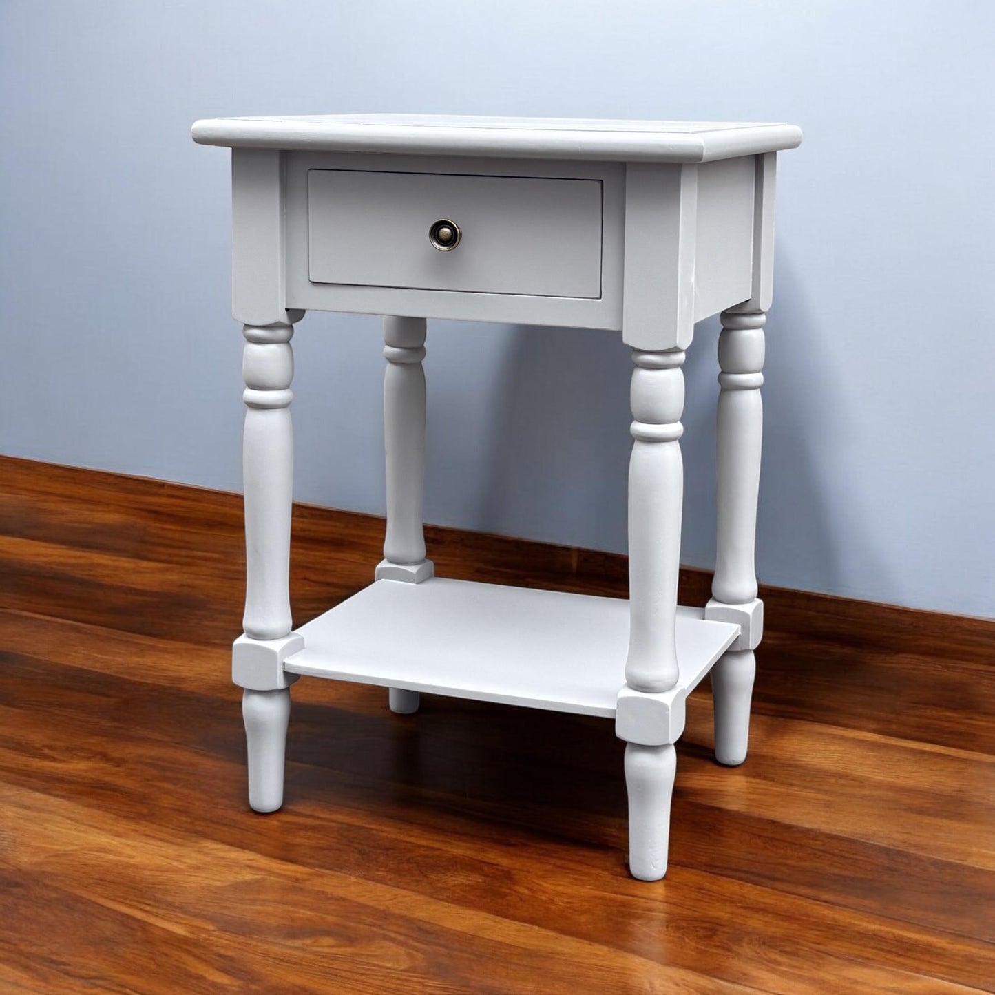 Modern and Stylish Bedside Wooden Side Table with 1 Drawer and Shelf - Sleek Art Deco Solid Pine Wood Side Tables with Storage for Home, Office, Living Room, and Hallways Decor (Solid, Grey)