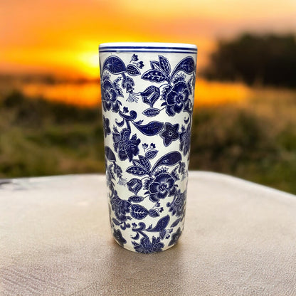 AcaciaHome Durable Ceramic Round Umbrella stand–Perfect Holder for Home, Office, & Entryway - Adds a Sophisticated Touch to Living Spaces for Canes, & Walking Sticks (Round Blue & White)