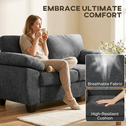 HOMCOM 2 Seater Sofa, 156cm Chenille Loveseat Sofa, Dark Grey