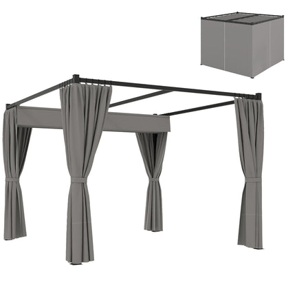 Outsunny 3 x 3(m) Pergola with Retractable Roof and Curtains, Light Grey