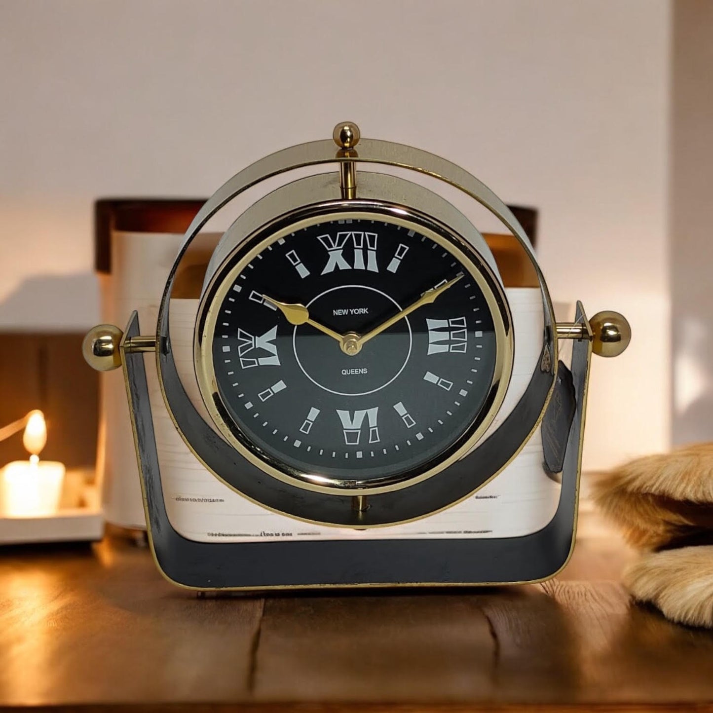 Silent Sweep Black Mantel Clock – Elegant Tabletop Timepiece with Quiet Operation, Sleek Design, and Easy-to-Read Face for Living Room, Bedroom, Office, or Home Décor (22 cm – Roman Numeral Dial)