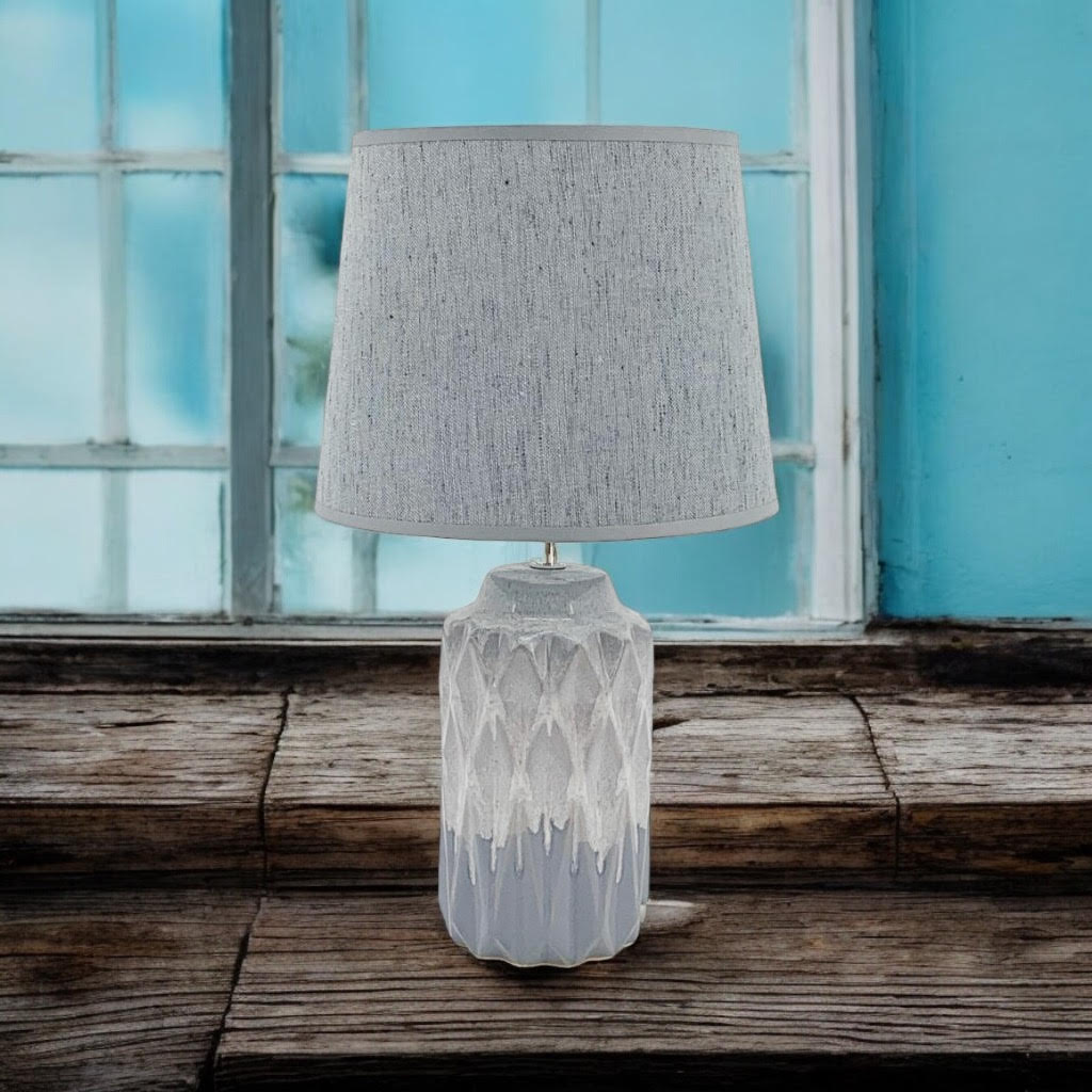 AcaciaHome Modern and Classic Cute Grey Two-Tone Ceramic Table Lamp with White Drum Shade - Perfect Stylish and Functional Hall Light for Living Room. Bedroom, and Office Decor (43CM)