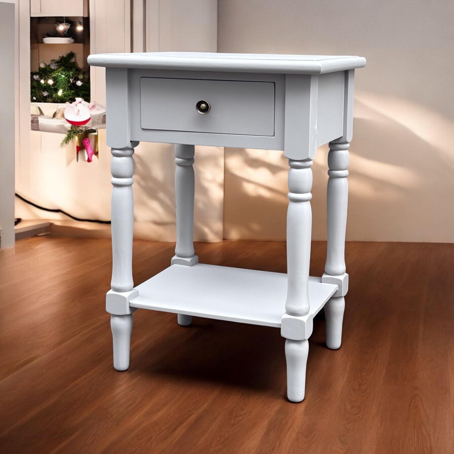 Modern and Stylish Bedside Wooden Side Table with 1 Drawer and Shelf - Sleek Art Deco Solid Pine Wood Side Tables with Storage for Home, Office, Living Room, and Hallways Decor (Solid, Grey)