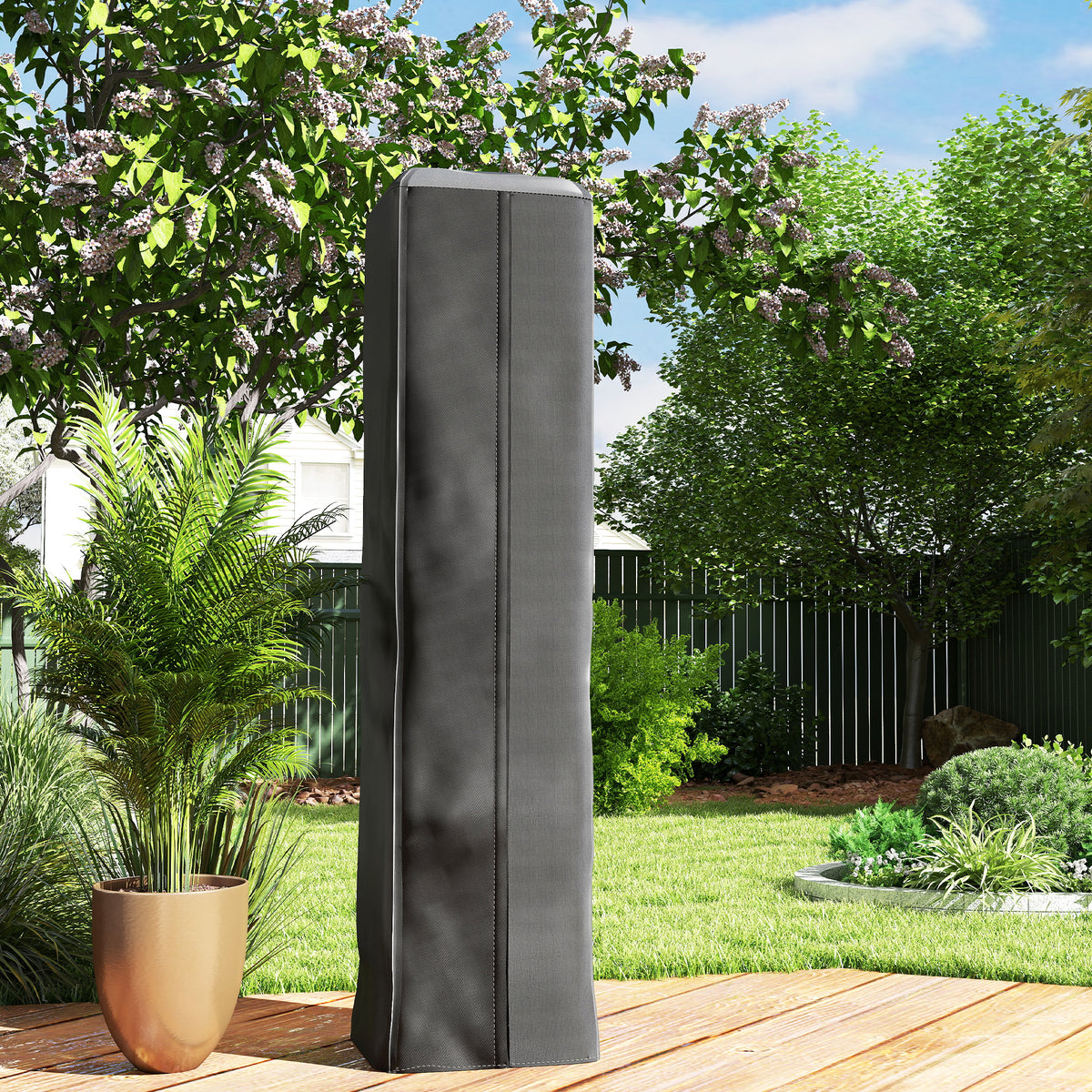 Outsunny Heavy Duty Gas Pyramid Patio Heater Cover, Full Length Outdoor Heater Cover Protector, UPF 30+ Oxford Fabric with Zipper, Black