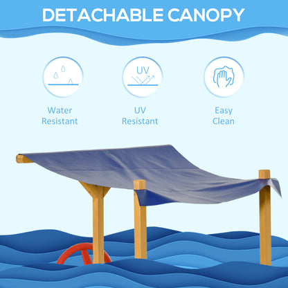 Outsunny Sand Pit, Kids Wooden Sandbox Pirate Ship, Sandboat Play Station with Canopy Shade, Storage Bench and Bottom Liner for Outdoor Garden