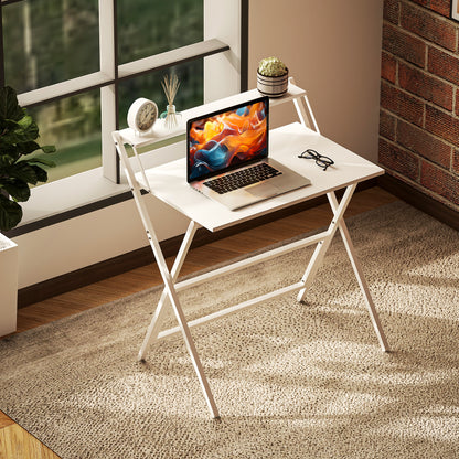 HOMCOM 81.5 cm Folding Computer Desk with Monitor Shelf - White