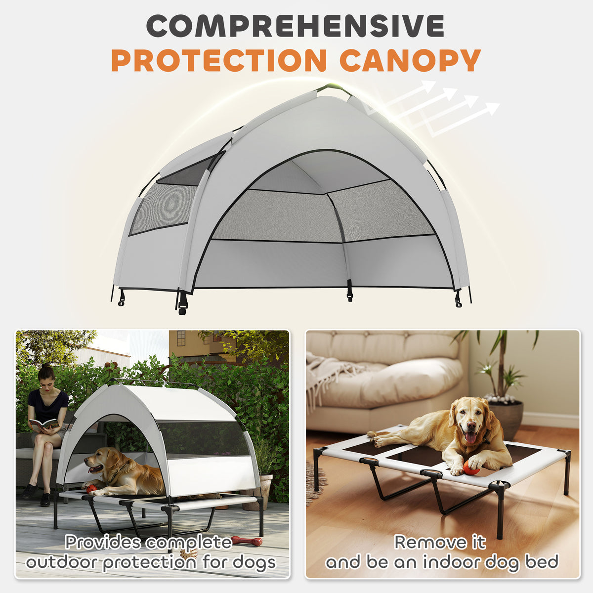 PawHut Portable Elevated Dog Bed with Removable Canopy, Cooling Raised Pet Cot for Large Dogs, 106 x 76 x 94 cm