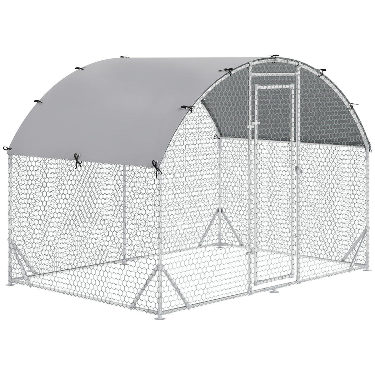 PawHut Walk In Chicken Run Galvanised Chicken Coop Hen Poultry House Cage Water-Resist Cover, Silver
