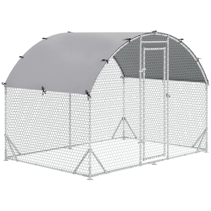 PawHut Walk In Chicken Run Galvanised Chicken Coop Hen Poultry House Cage Water-Resist Cover, Silver
