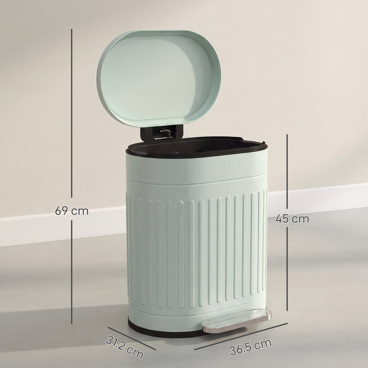 HOMCOM 20L Metal Kitchen Bin, with Soft-Close Lid - Light Green