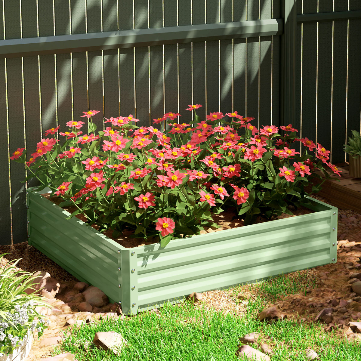 Outsunny Square Raised Garden Bed Box with Weatherized Steel Frame for Vegetables, Flowers, & Herbs, 120 x 120 x 30cm, Light Green