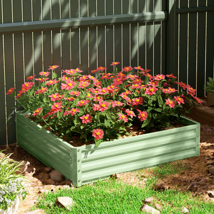 Outsunny Square Raised Garden Bed Box with Weatherized Steel Frame for Vegetables, Flowers, & Herbs, 120 x 120 x 30cm, Light Green