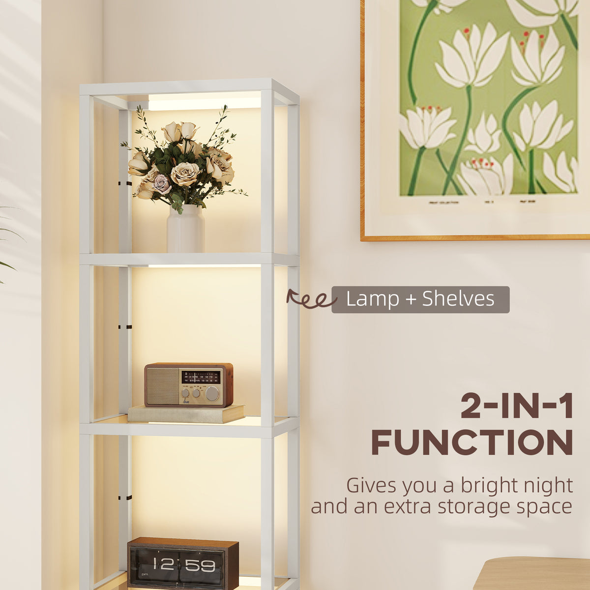 HOMCOM Four-Shelf Floor Lamp - Grey