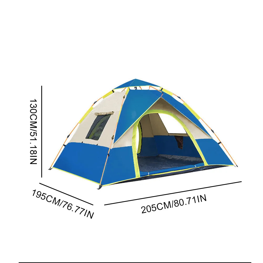 3-4 Person Pop Up Camping Tent - Instant Automatic Setup Double Layer Waterproof 4 Season Family Outdoor Travel Tent for UK Garden Beach Festival - Sky Blue
