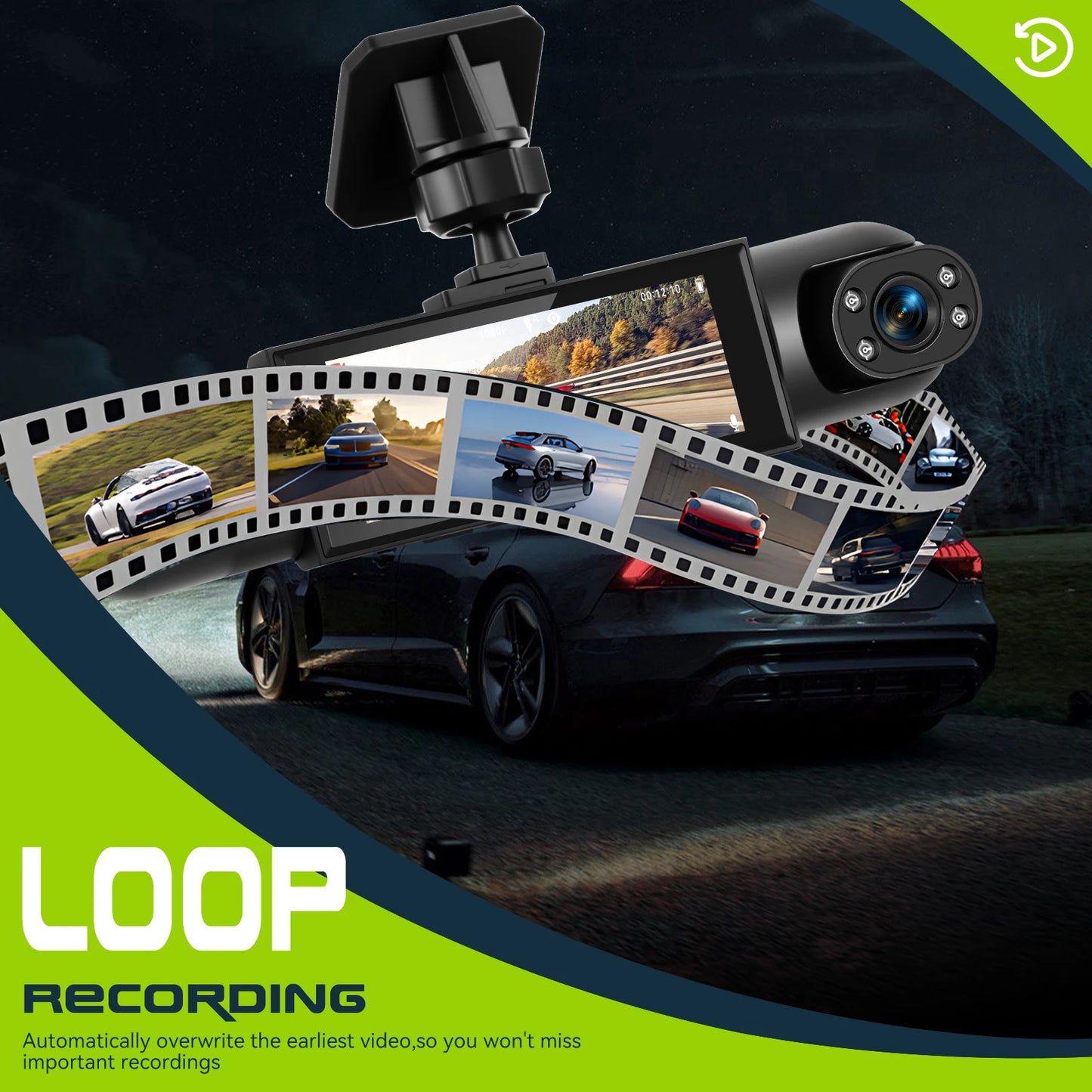 Podofo 3.16 Inch Car Dash Cam 1080P & 3*480P Car Recording Camera Car DVR For Car Revesing Front Left Right Rear View Camera