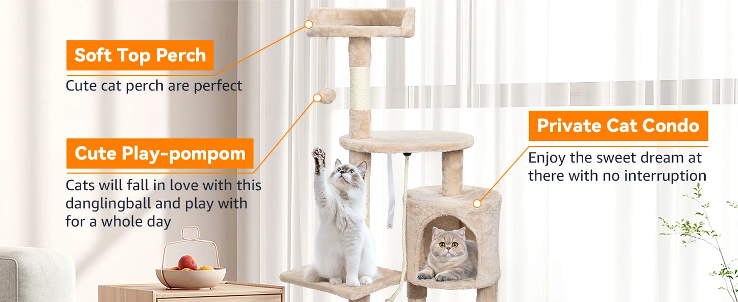 Cat Tree Multi-Level Tower Condo Scratching Post Kitten Toy Cozy Condo Climb Furniture Climbing Tower Activity Centre for Cats