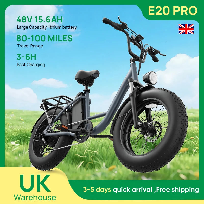 Urlife E20 Pro 1500W E-Bike Commuter 20x4" Tires 48V Removable LCD Display Speed 7-Speeds Hydraulic Disc Brakes For Adults