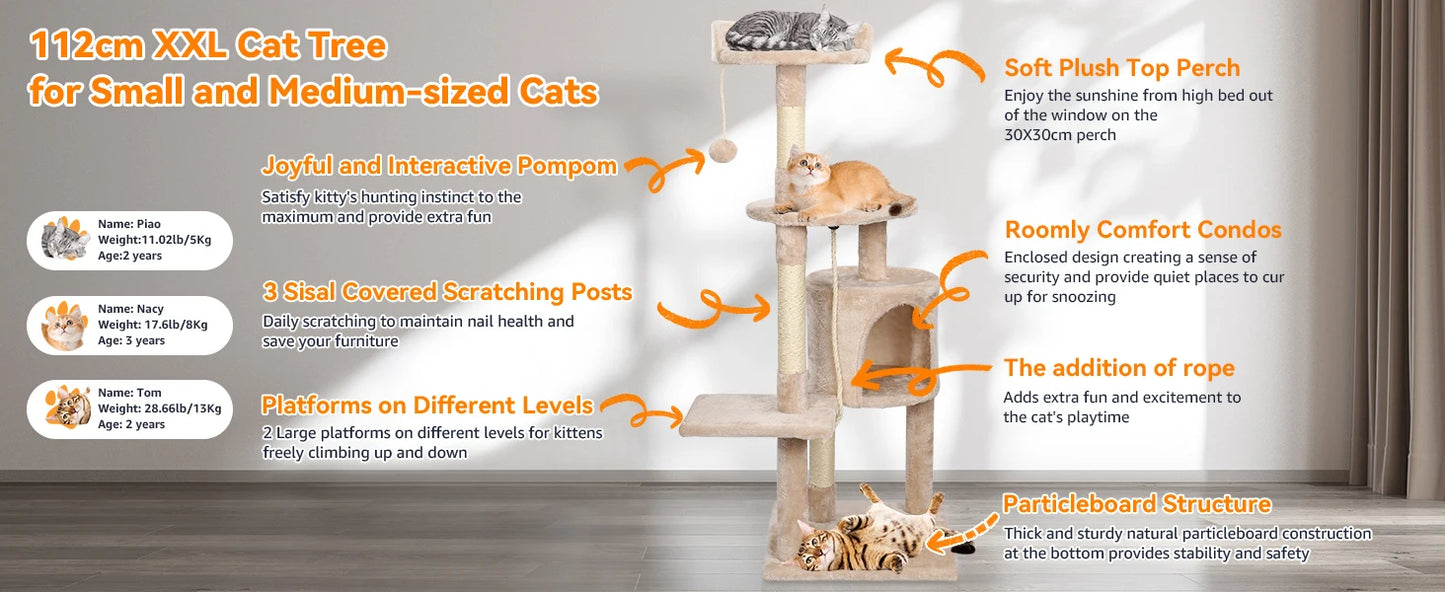 Cat Tree Multi-Level Tower Condo Scratching Post Kitten Toy Cozy Condo Climb Furniture Climbing Tower Activity Centre for Cats