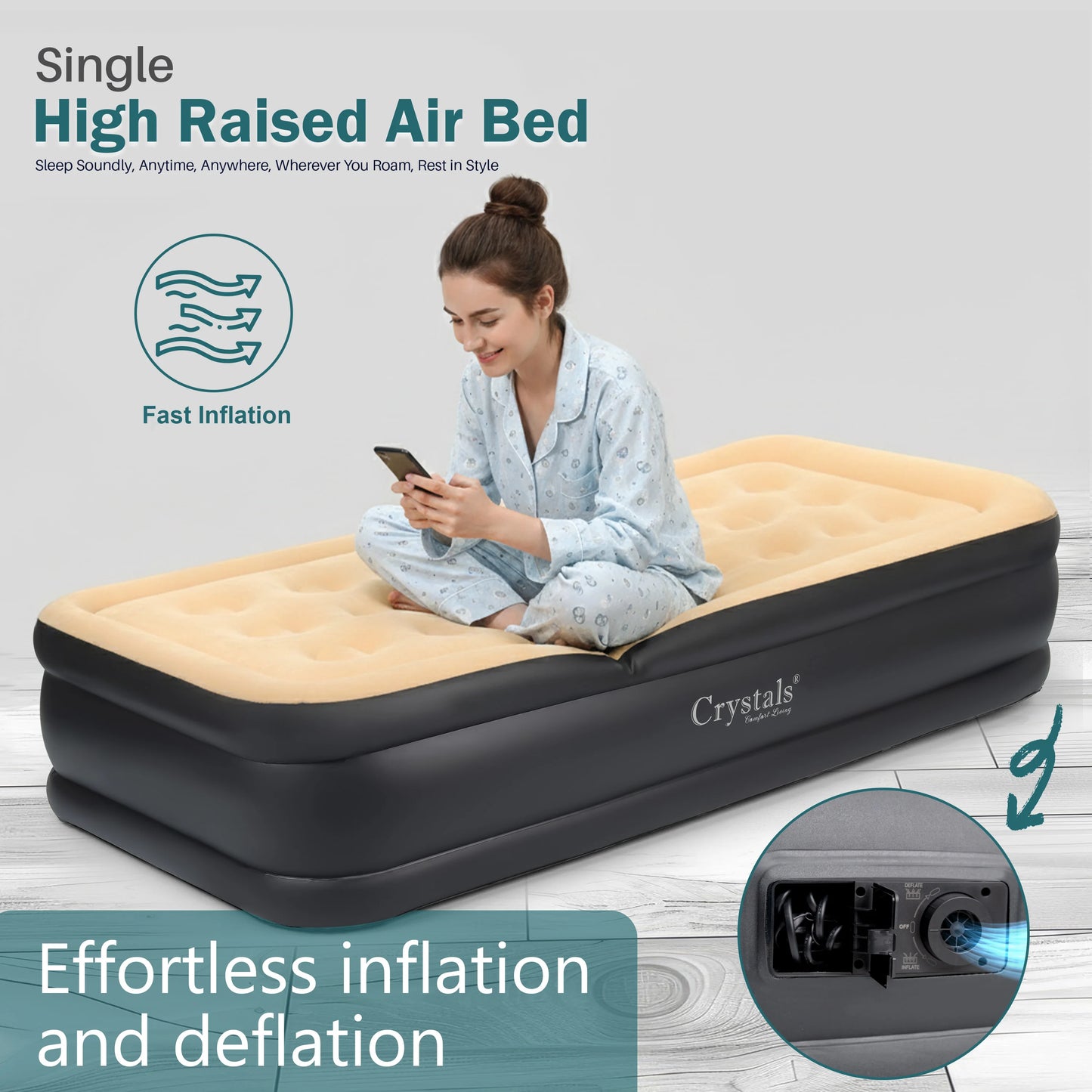 High-Rise Luxury Single Air Bed with Built-In Electric Pump