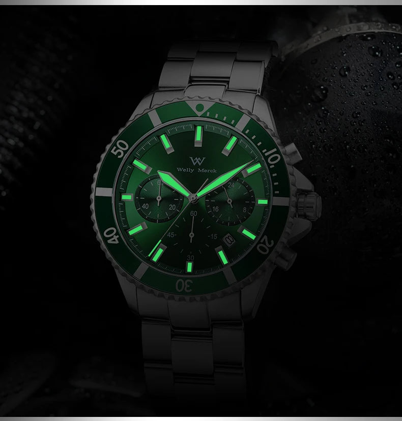 WM Watch Quartz Watches Multifunction Casual Business 200M Water Resistant Sapphire Crystal Aluminum Bezel WellyMerck Watch 184M