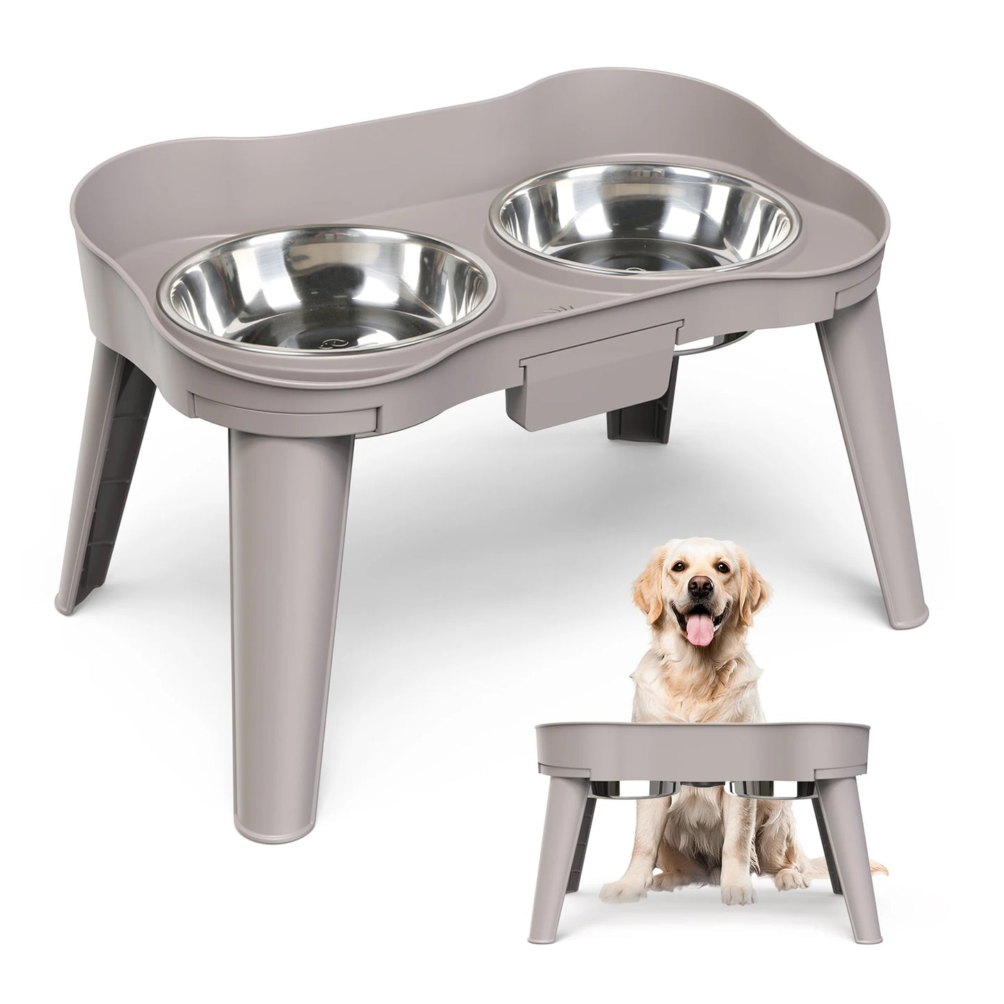 Elevated Dog Bowl Holder, Adjustable Non-Slip Waterproof Gradual Collection Stainless Steel Pet Feeder for Dogs and Cats