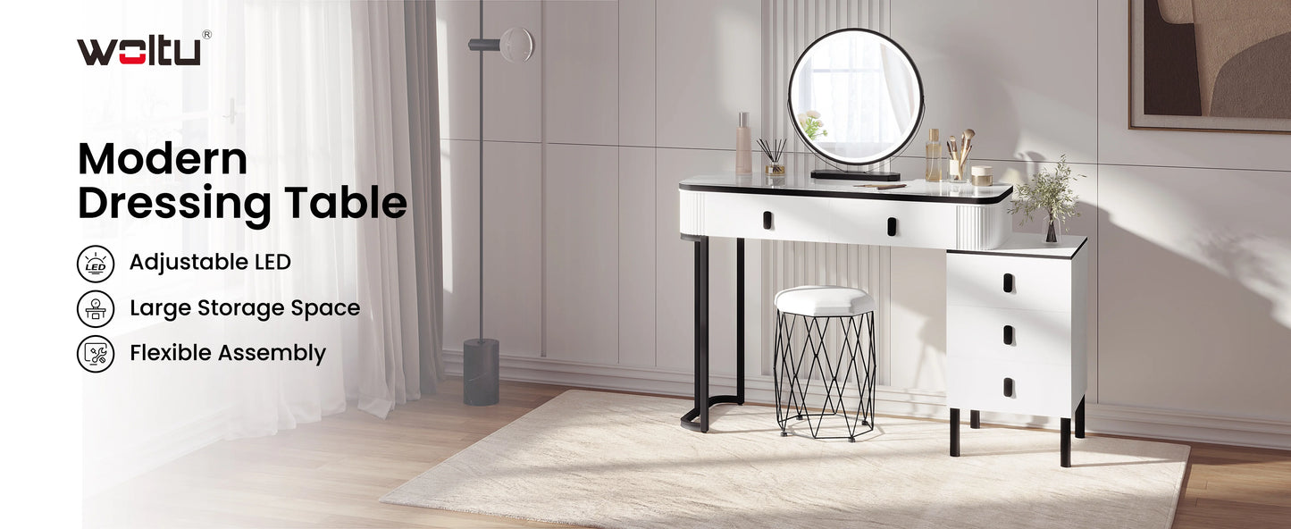 WOLTU Dressing Table with LED Lighting Mobile Mirror Vanity Flexible Assembly Makeup Cosmetic Table for Girls Women Bedroom