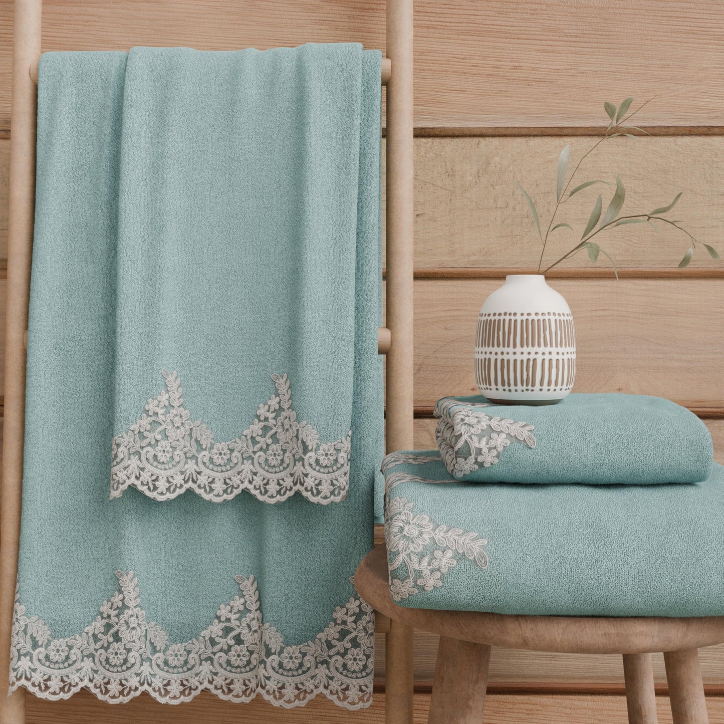PETTI Artigiani Italiani - 100% Cotton Terry Bath Towels, 1+1 Towel Set, 2 Pieces 1 Face Towel and 1 Hand Towel, Aquamarine